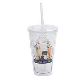 "Dog Lover" Reusable Cup with straw and lid, plastic, 16 oz
